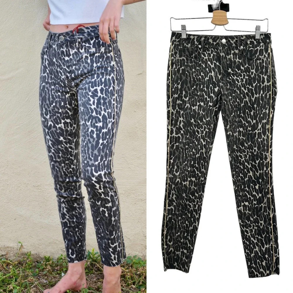 Driftwood Jackie Grey Cheetah Print Jeans Size 26